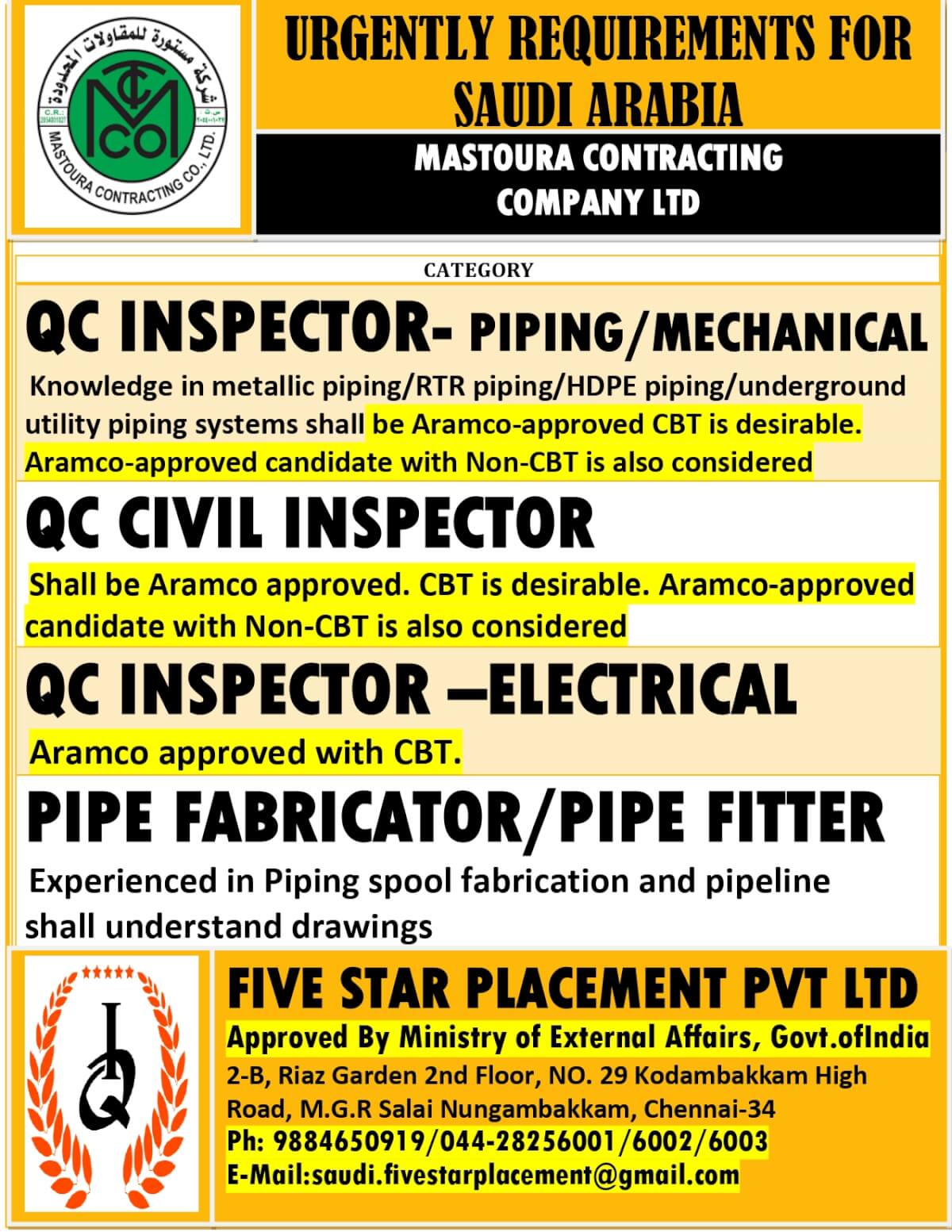 URGENT REQUIREMENT FOR SAUDI ARABIA URGENT REQUIREMENT FOR SAUDI ARABIA