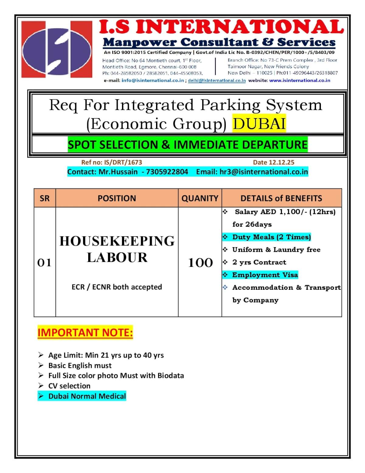 Hiring  House  Keeping  Labour for Dubai