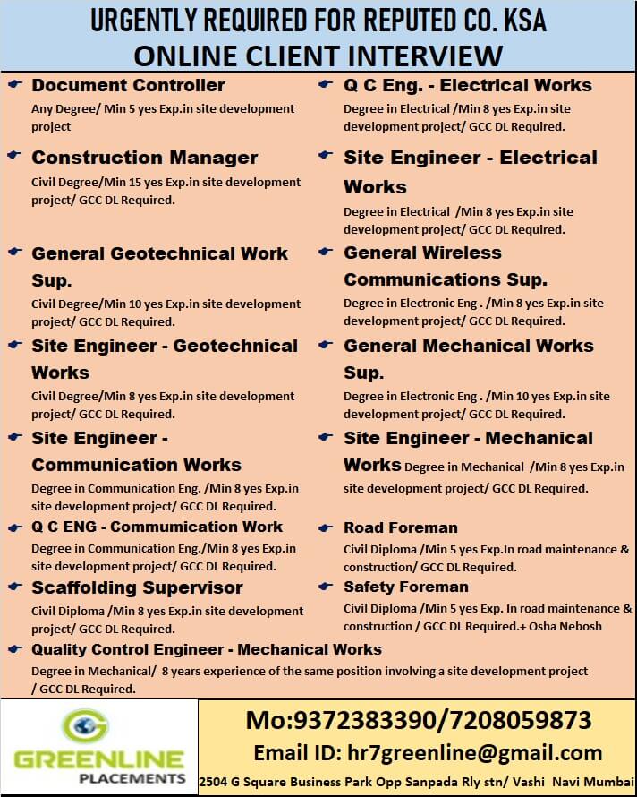 URGENTLY REQUIRED FOR REPUTED CO. KSA