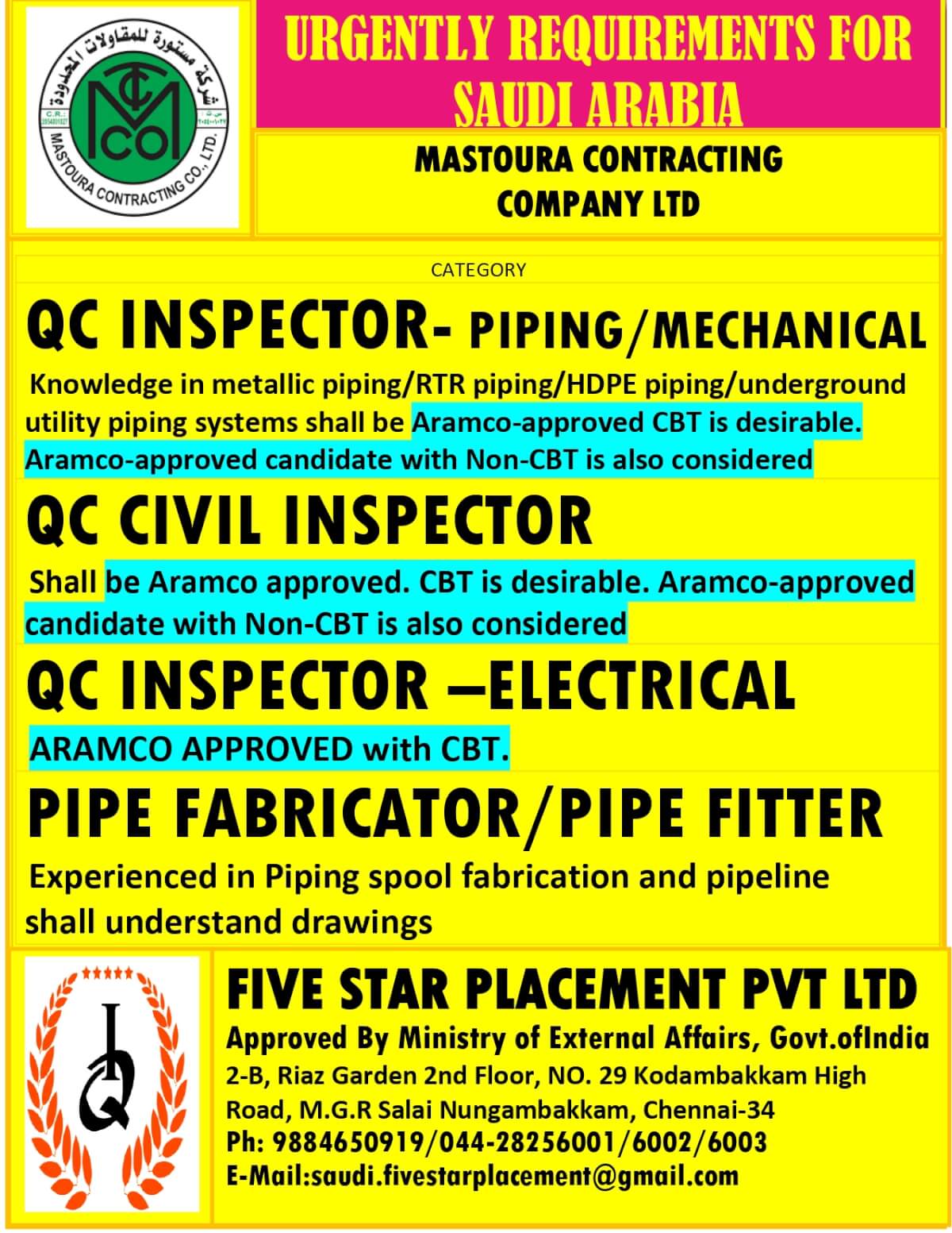 URGENT REQUIREMENT FOR SAUDI ARABIA URGENT REQUIREMENT FOR SAUDI ARABIA