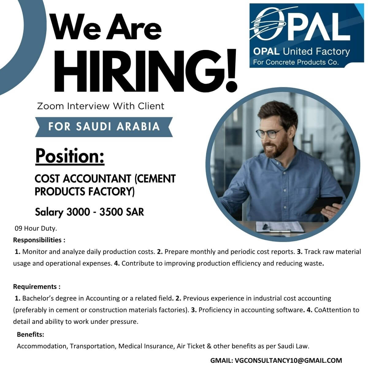 URGENT REQUIREMENT FOR SAUDI ARABIA COST ACCOUNTANT URGENT REQUIREMENT FOR SAUDI ARABIA COST ACCOUNTANT