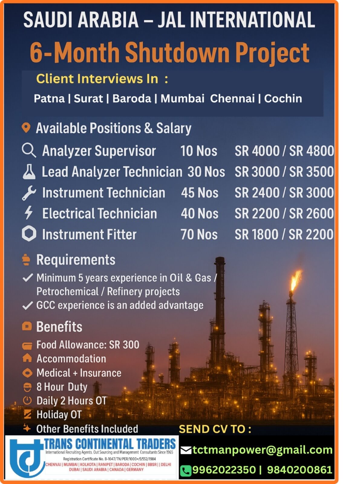 HIRING FOR JAL INTERNATIONAL-6 MONTHS SHUTDOWN HIRING FOR JAL INTERNATIONAL-6 MONTHS SHUTDOWN