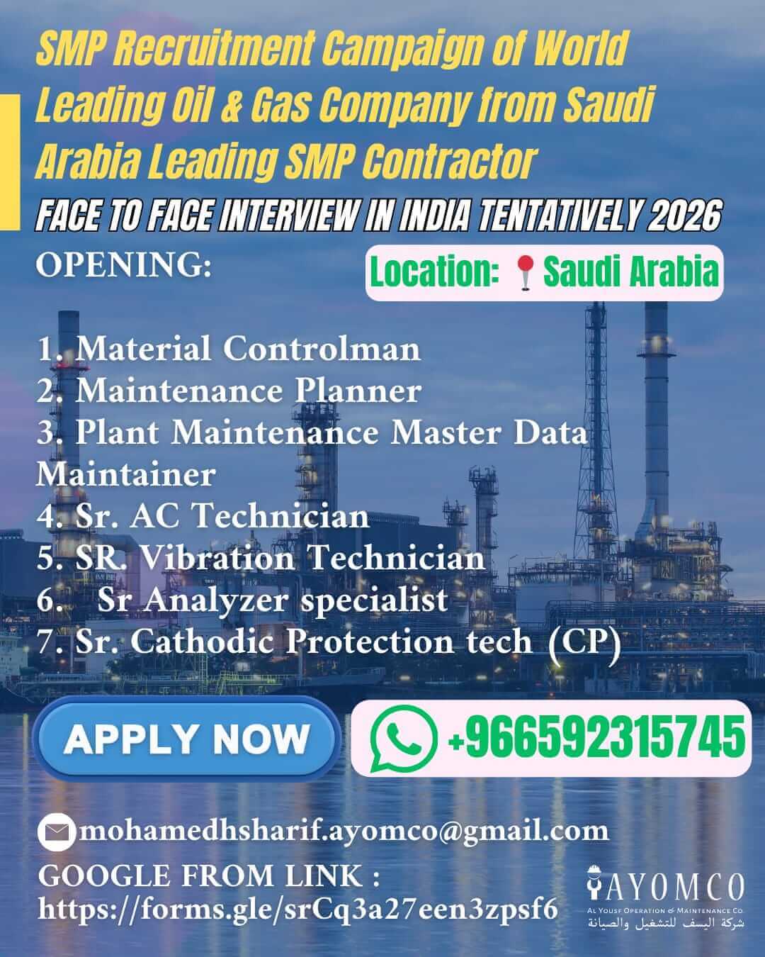 SMP Contractor Face to Face Interview in hashtag#INDIA tentatively 2026 SMP Contractor Face to Face Interview in hashtag#INDIA tentatively 2026