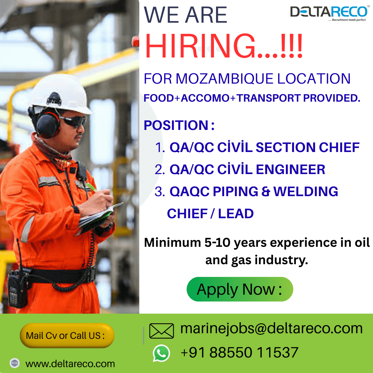 Hiring Qa Qc Multiple Position for Mozambique