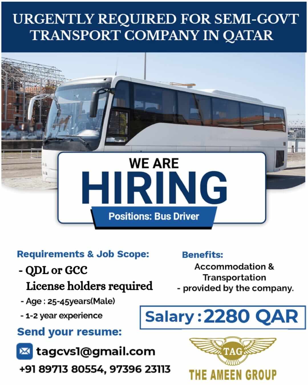 Urgently Required – Bus Driver (Mowasalat) – Qatar