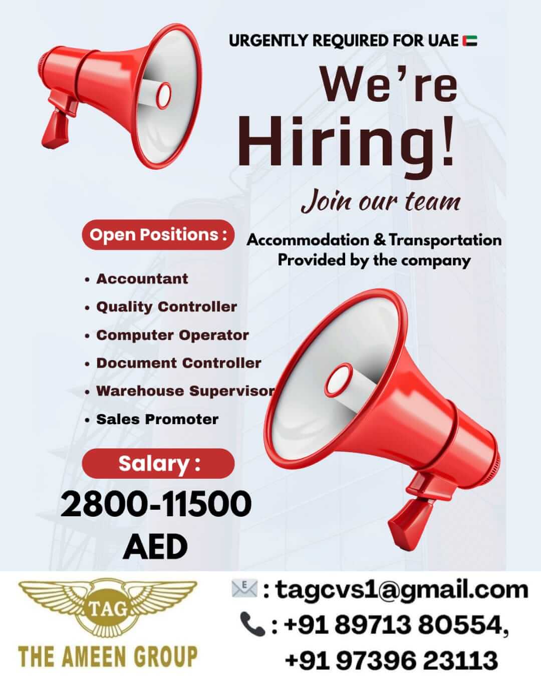 Urgently Required – Multiple Positions – UAE
