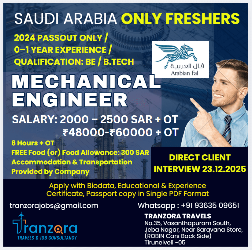SAUDI ARBIA MECHANICAL ENGINEER - ARABIAN FAL SAUDI ARBIA MECHANICAL ENGINEER - ARABIAN FAL