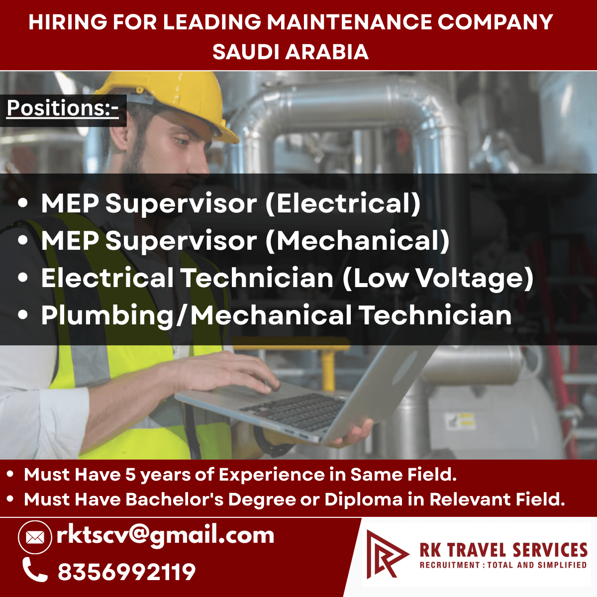HIRING FOR LEADING MAINTENANCE COMPANY SAUDI ARABIA HIRING FOR LEADING MAINTENANCE COMPANY SAUDI ARABIA