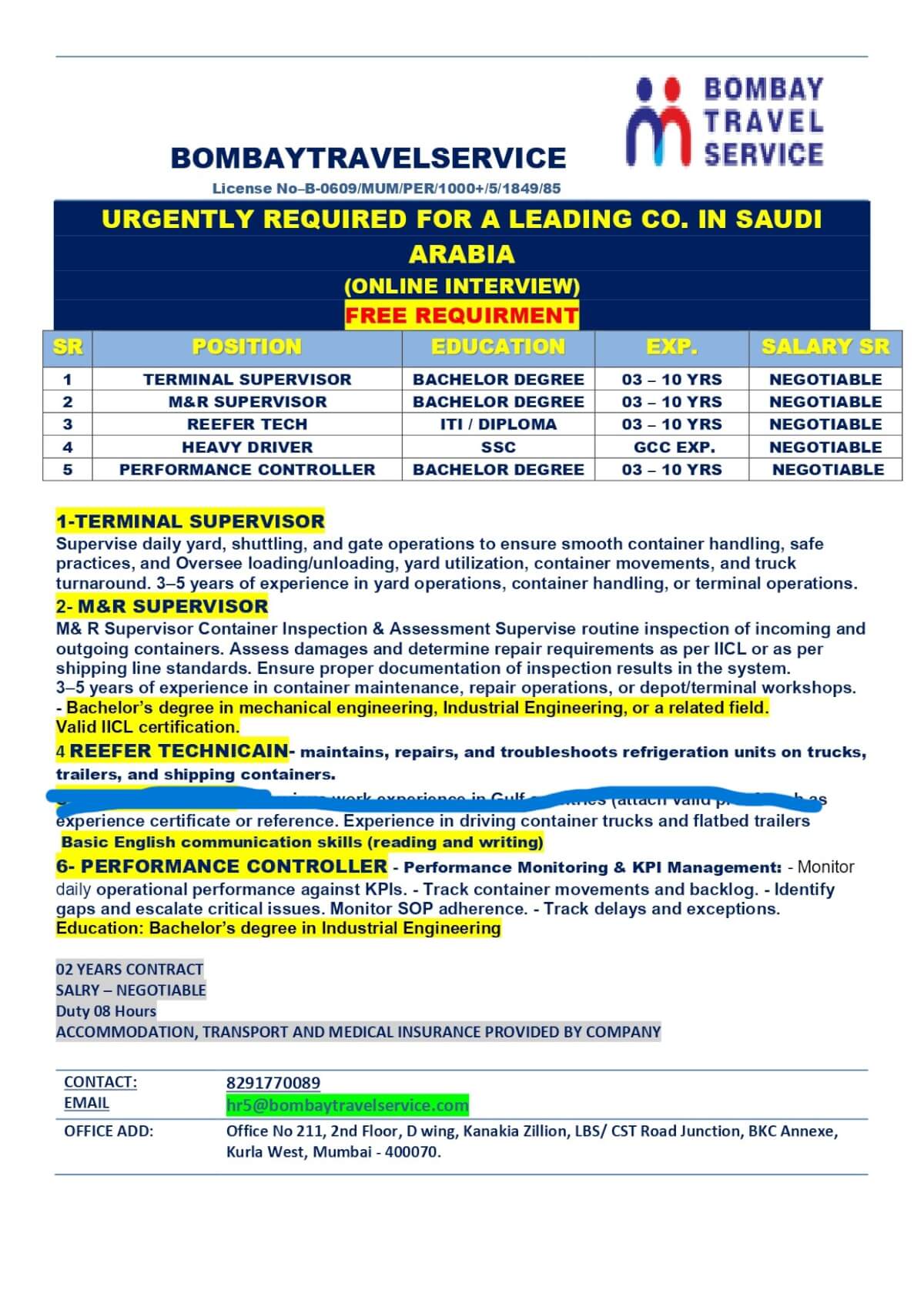 URGENTLY HIRING LEADING CO. SAUDI ARABIA URGENTLY HIRING LEADING CO. SAUDI ARABIA