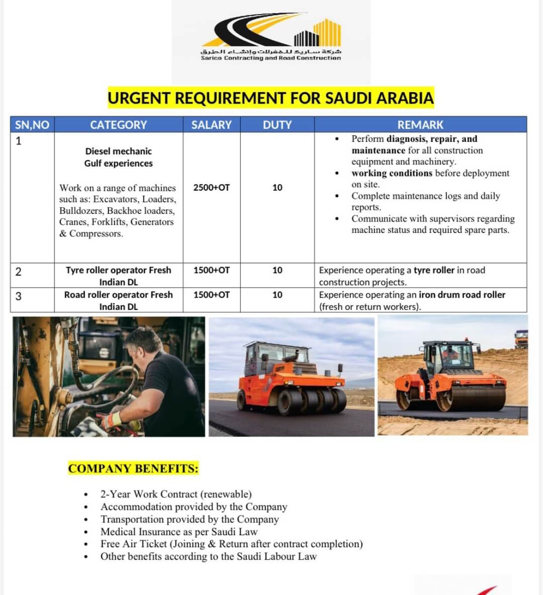 URGENT REQUIREMENT FOR SAUDI ARABIA URGENT REQUIREMENT FOR SAUDI ARABIA