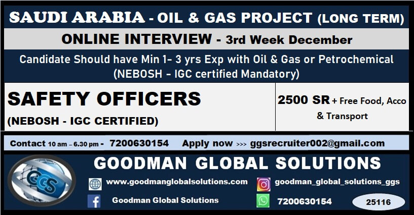 SAUDI ARABIA - OIL & GAS PROJECT ( LONG TERM )  ONLINE INTERVIEW - 3rd Week December
