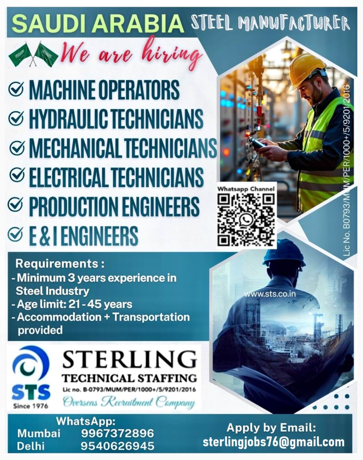 Required for Leading Steel Factory in Saudi Arabia