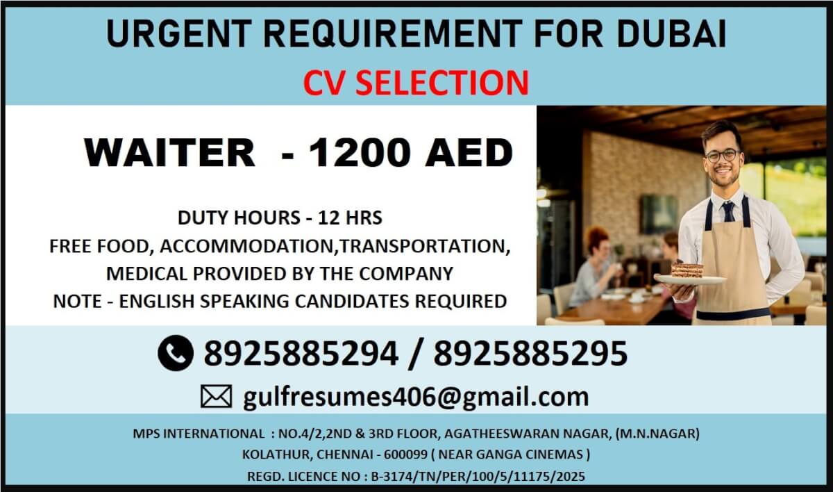 URGENT REQUIREMENT FOR DUBAI CV SELECTIONS