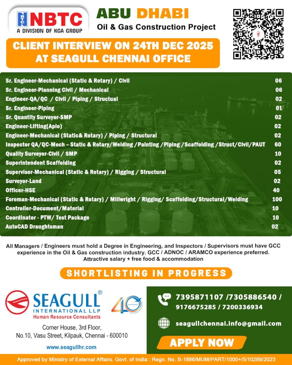 REQUIREMENTS FOR OIL & GAS LONG TIME PROJECT AT ABU DHABI - UAE