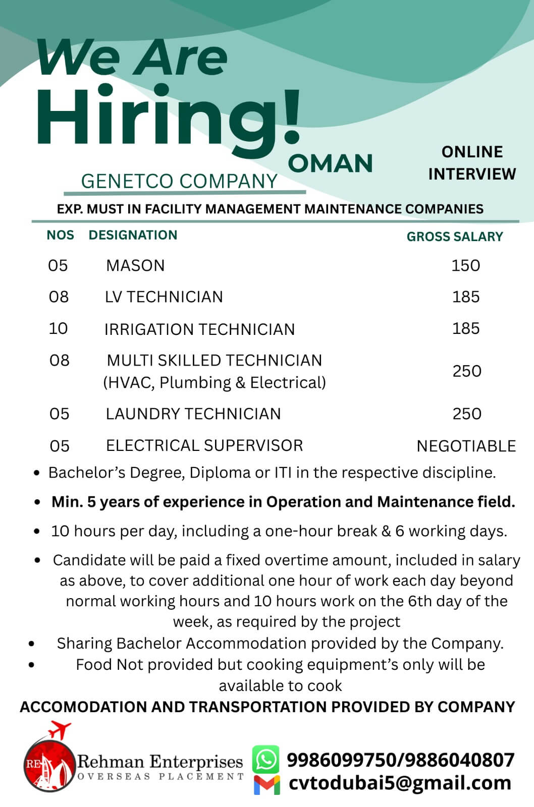 HIRING FOR GENETCO COMPANY-OMAN-ONLINE INTERVIEW