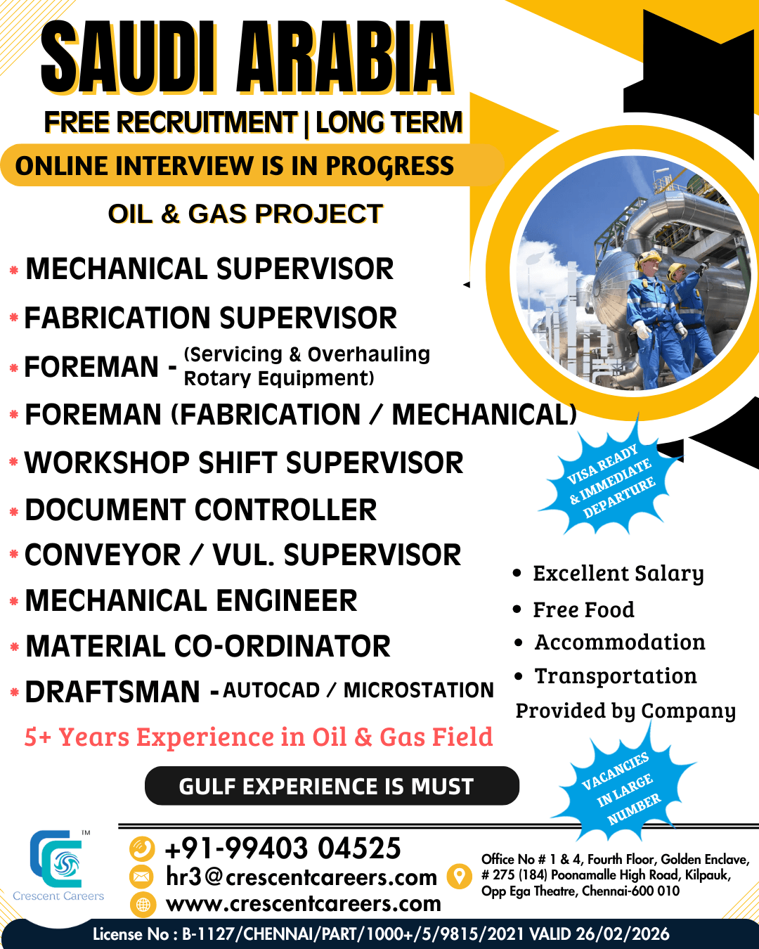 FREE RECRUITMENT - MECHANICAL ENGINEER/SUPERVISOR FREE RECRUITMENT - MECHANICAL ENGINEER/SUPERVISOR