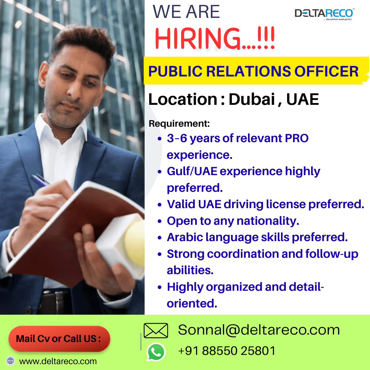 Hiring  public relations officer for Dubai - Multiple Vacancies Easiest Selection