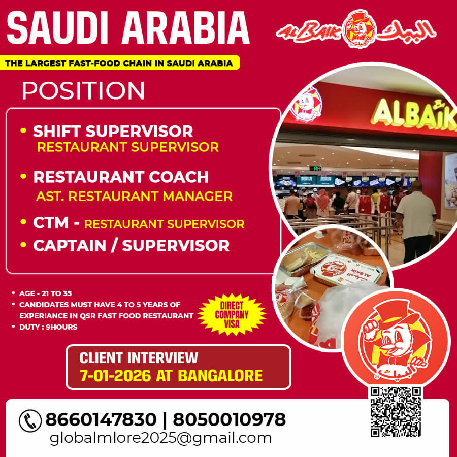 HIRING FOR ALBAIK RESTAURANT SAUDI ARABIA || DIRECT CLIENT INTERVIEW AT BANGALORE