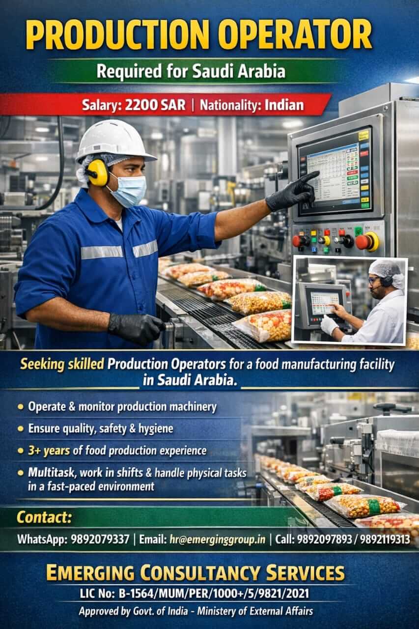 PRODUCTION OPERATOR Required for Saudi Arabia