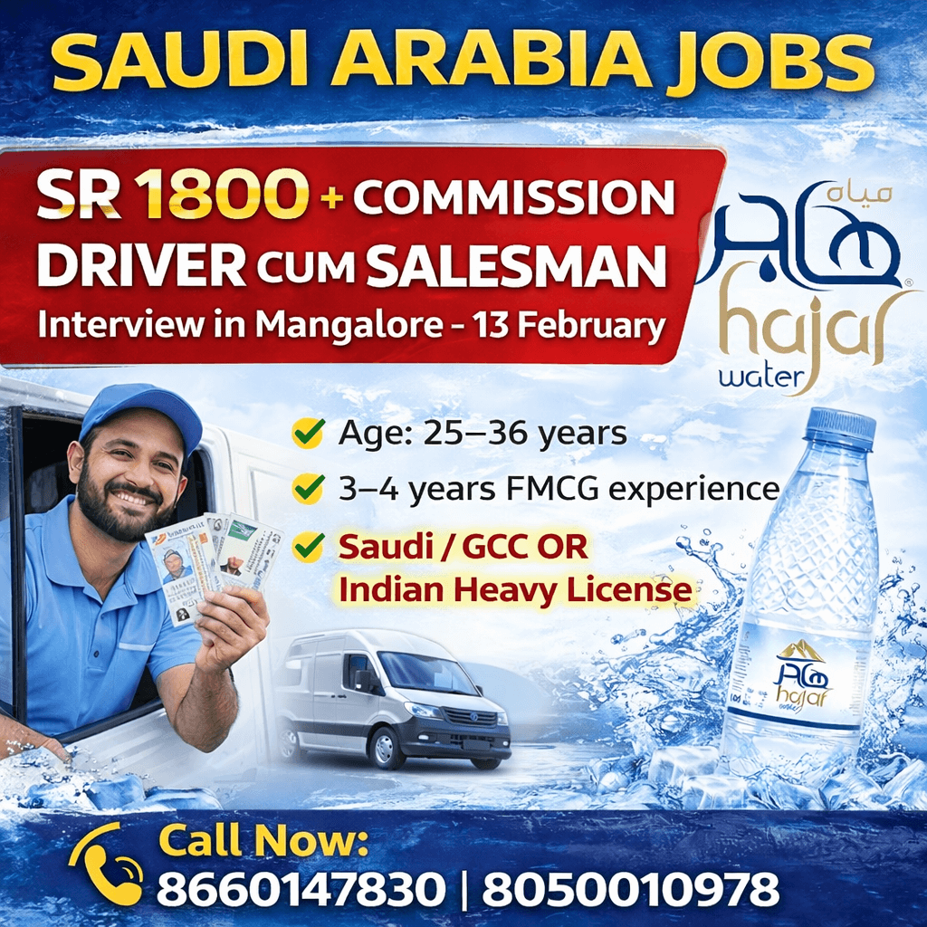 Cash Van Salesman – KSA – Immediate Hiring