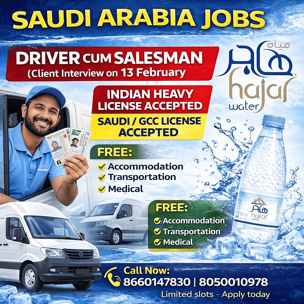 Driver Cum Salesman Jobs in Saudi Arabia