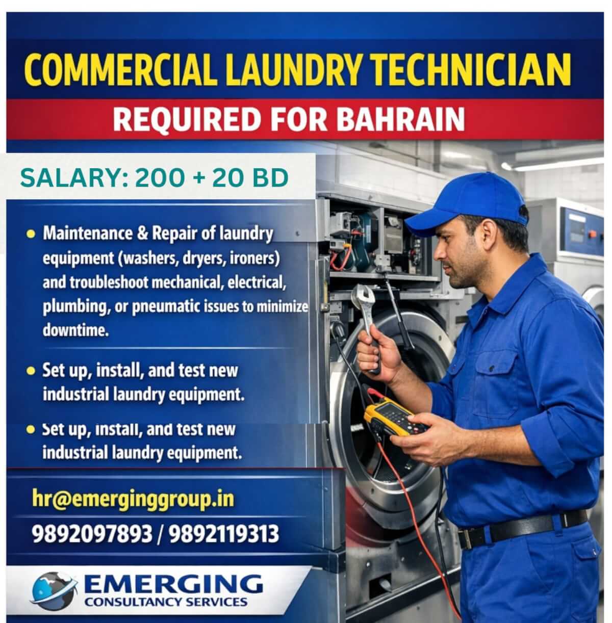 COMMERCIAL LAUNDRY TECHNICIAN REQUIRED FOR BAHRAIN