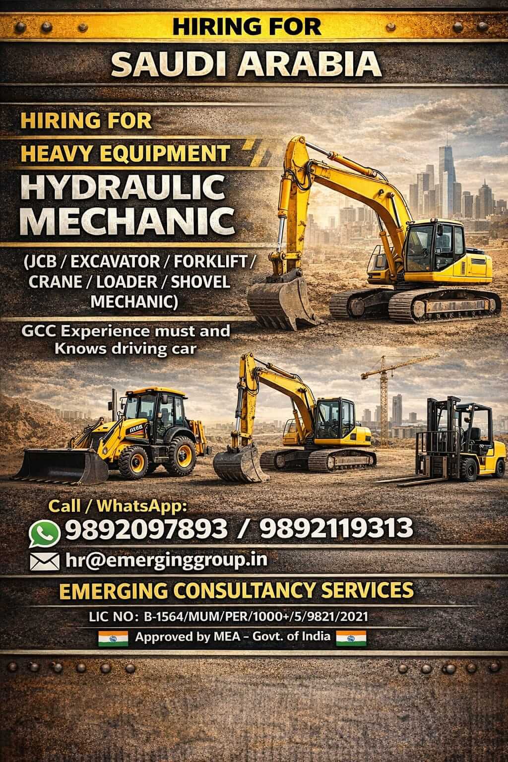HIRING FOR HEAVY EQUIPMENT HYDRAULIC MECHANIC