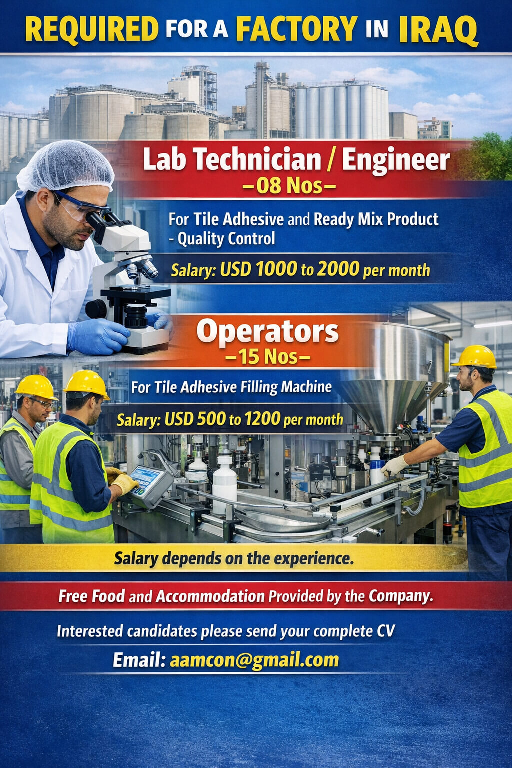 Engineers and Technicians required for Iraq