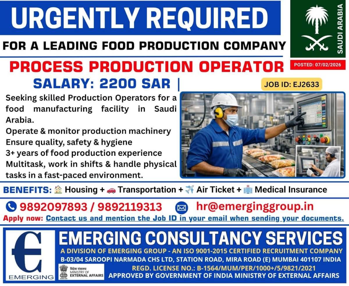 URGENTLY REQUIRED FOR SAUDI ARABIA