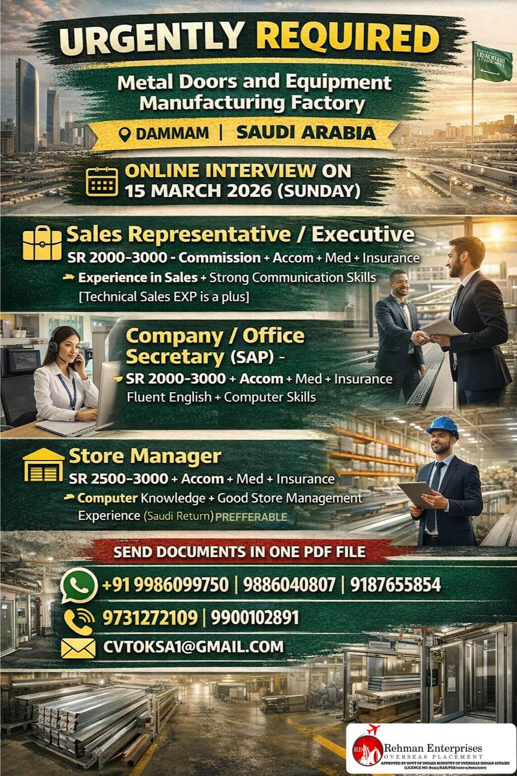 URGENTLY REQUIRED FOR SAUDI ARABIA