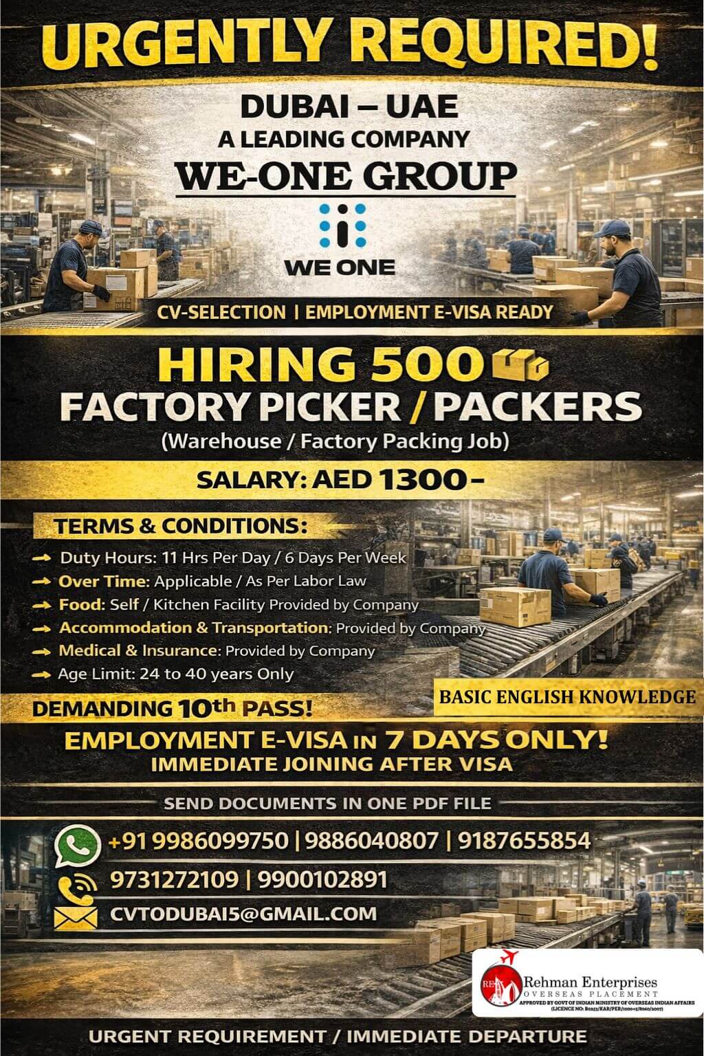 URGENTLY REQUIRED FOR WE ONE GROUP IN DUBAI
