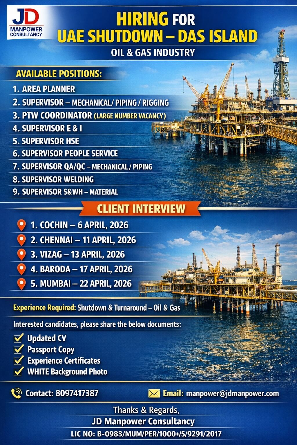 URGENT HIRING – UAE SHUTDOWN PROJECT (DAS ISLAND) URGENT HIRING – UAE SHUTDOWN PROJECT (DAS ISLAND)