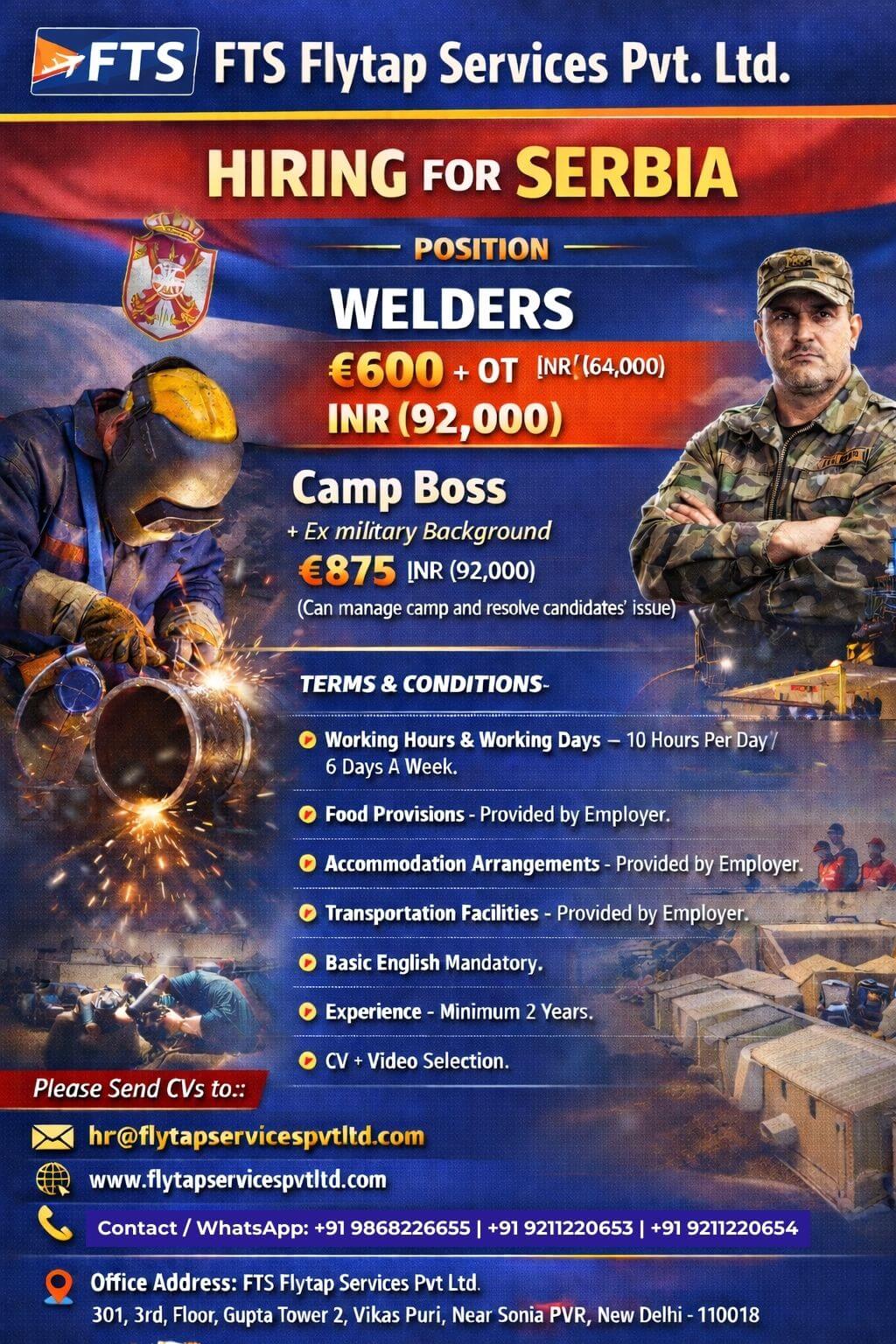 Urgent Hiring for Serbia – Welders & Camp Boss | Europe Job Opportunity