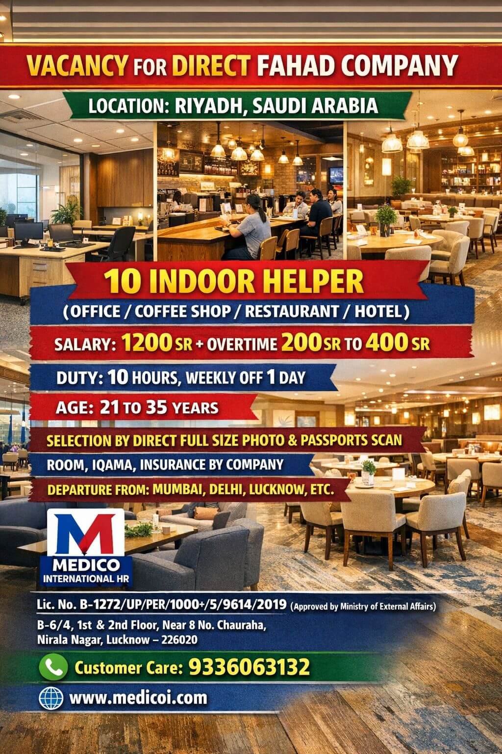 10 Indoor Helper (Office / Coffee Shop / Restaurant / Hotel)