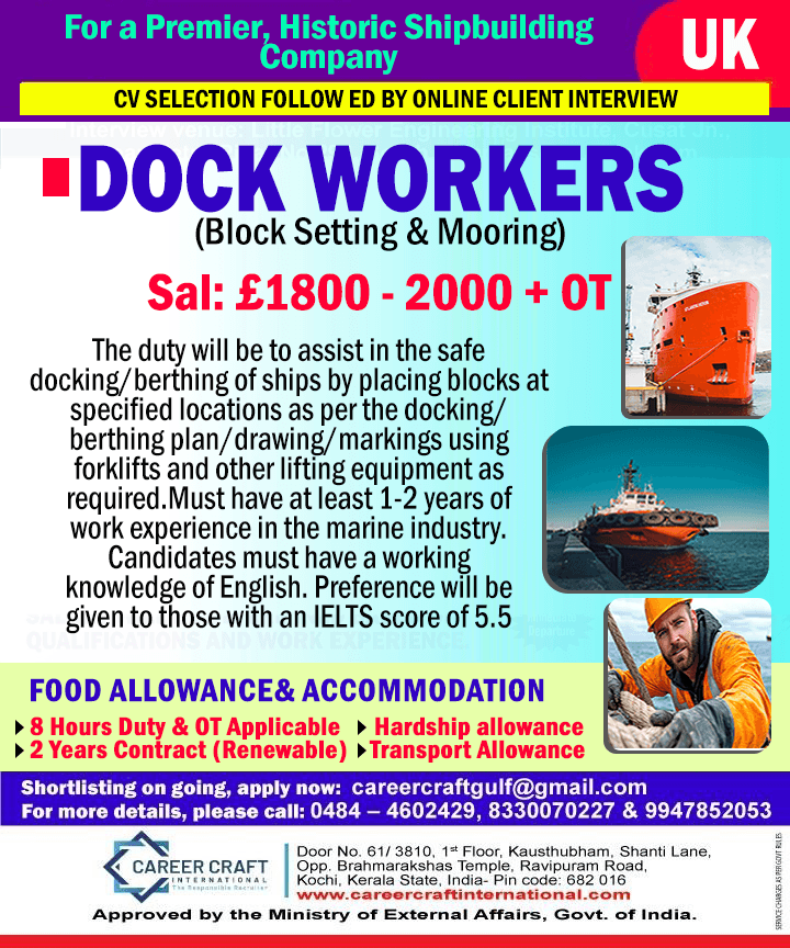 Urgent requirement of Dock Worker for Britain -