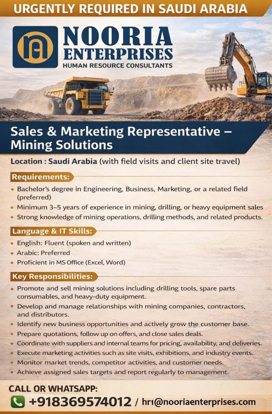Sales & Marketing Representative – Mining Solutions
