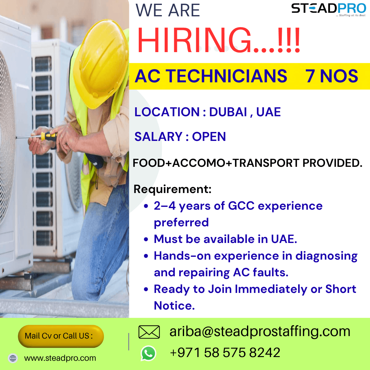 Hiring   Ac Technician Locally available In Dubai