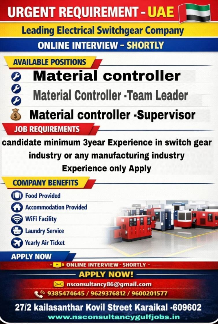 UAE Material Controller Hiring-switchgear