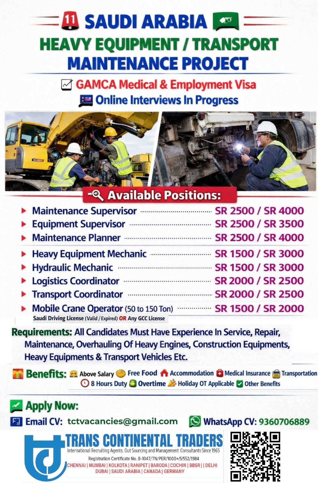 HIRING FOR HEAVY EQUIPMENT & TRANSPORT VEHICLES MAINTENANCE PROJECT-SAUDI ARABIA