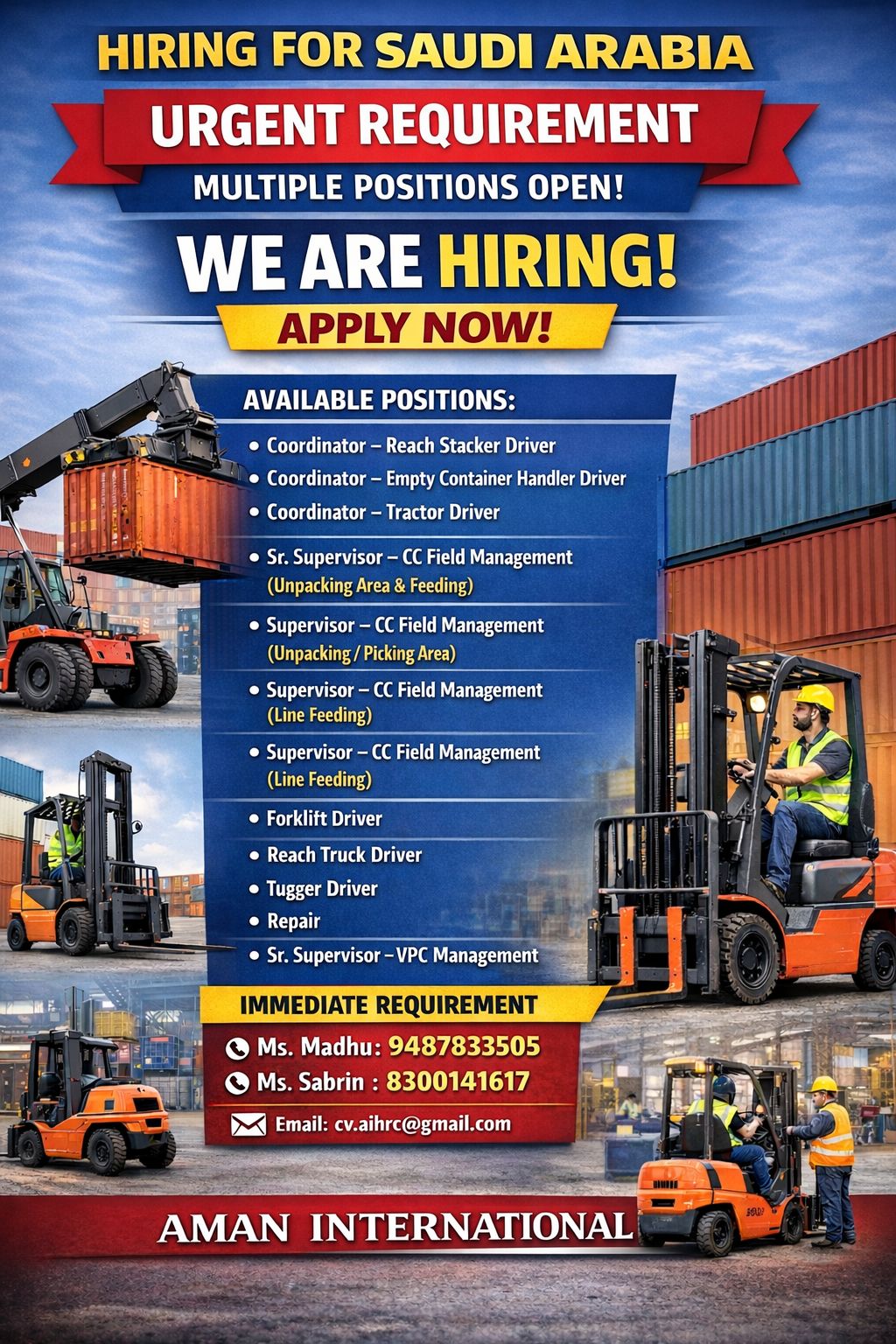 IMMEDIATE REQUIREMENT-SAUDI