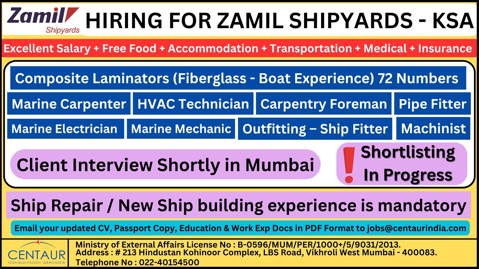 Hiring for Zamil Shipyards - Saudi Arabia
