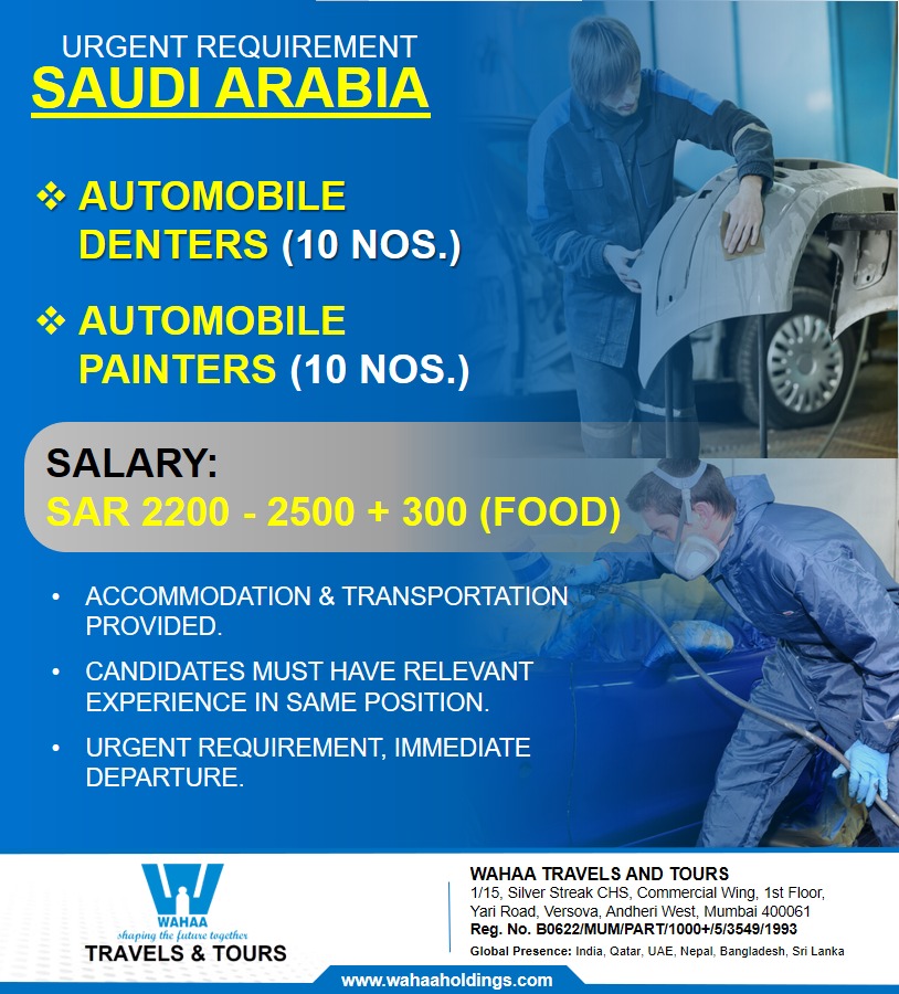 Urgently Required Automobile Denter and Automobile Painter for Saudi Arabia