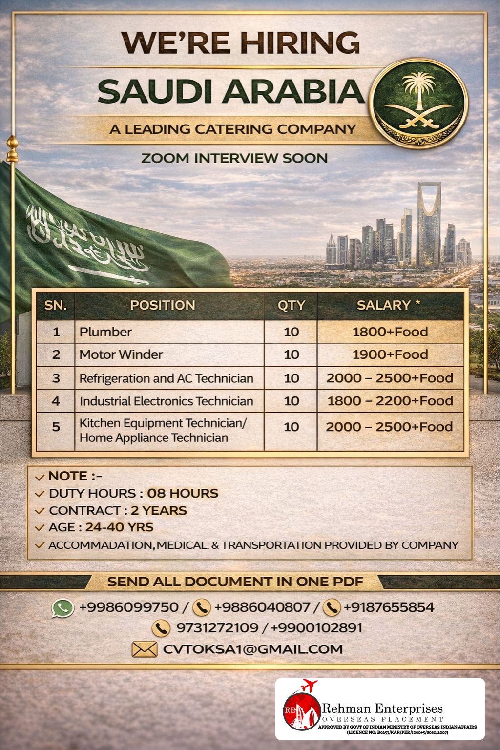 URGENT REQUIREMENT FOR SAUDI ARABIA
