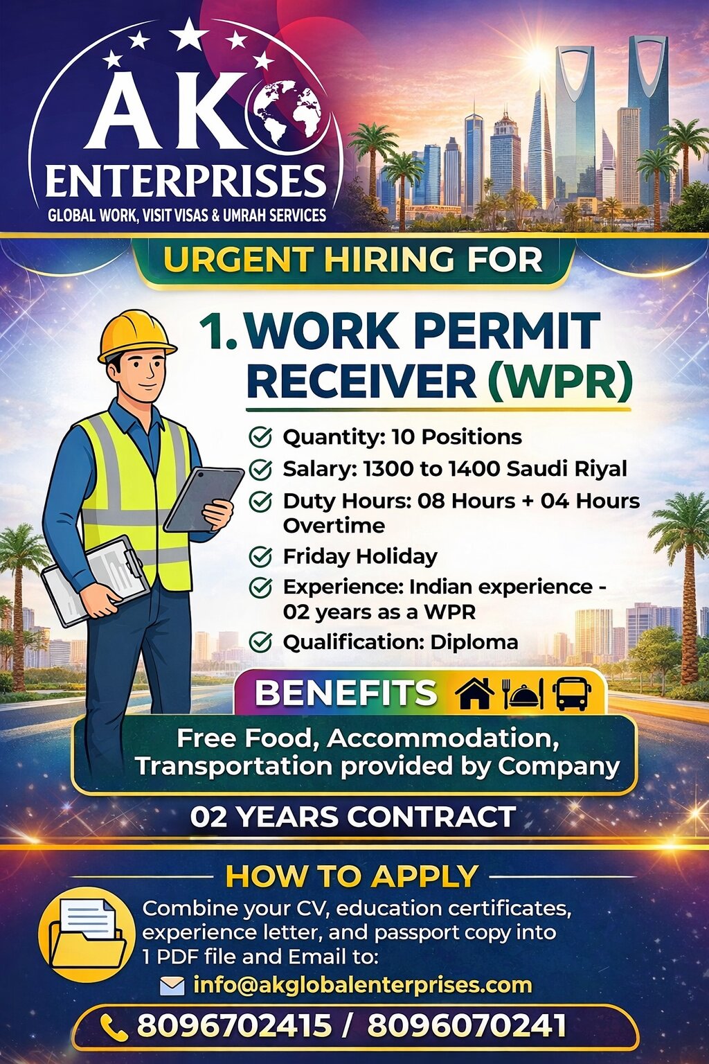 Urgently Hiring for Saudi Arabia-Work Permit Receiver