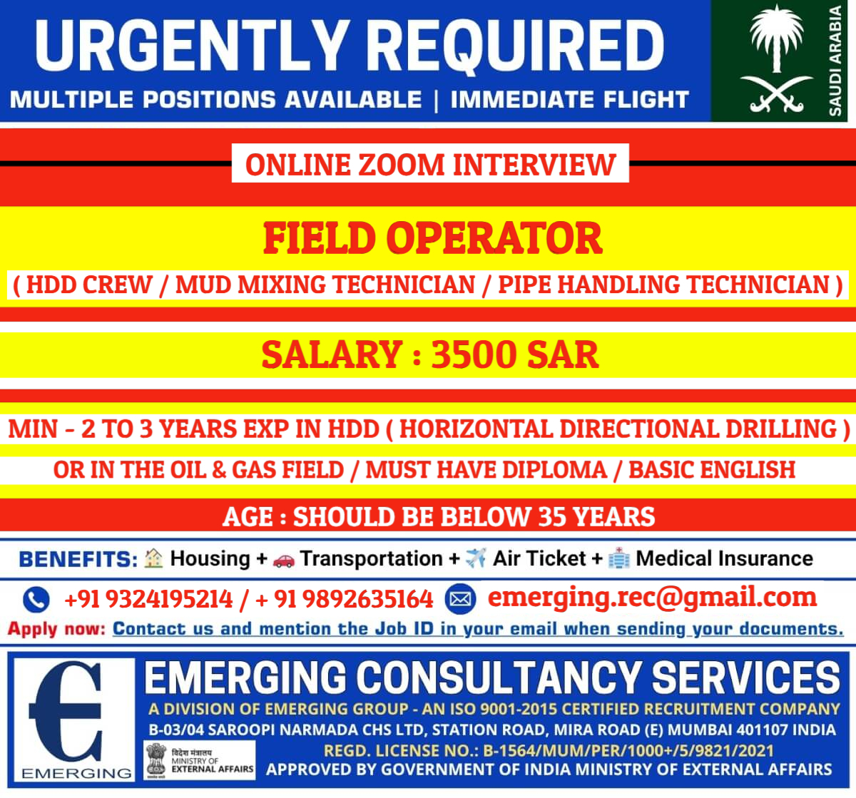 URGENT REQUIRED FOR SAUDI ARABIA - OIL & GAS COMPANY