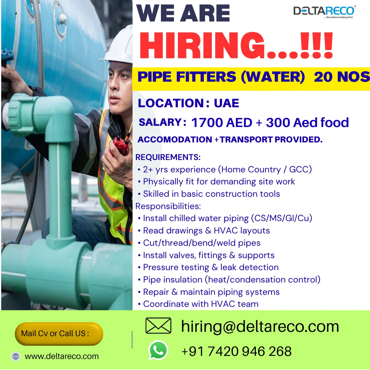 Hiring Pipe Fitter for Dubai UAE