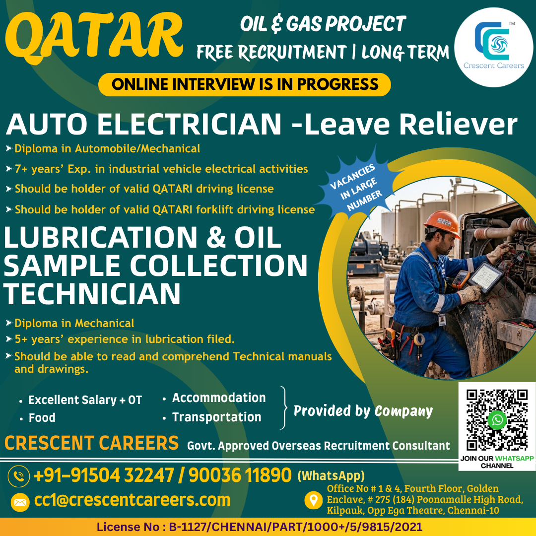 FREE RECRUITMENT FOR QATAR COUNTRY