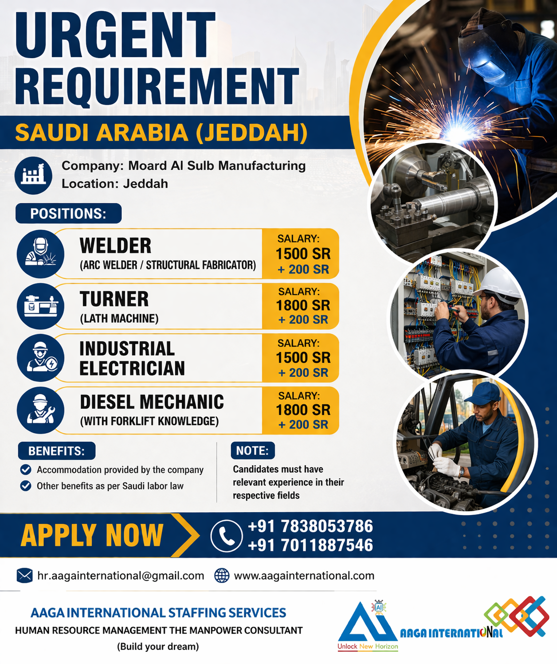 URGENT REQUIREMENT – SAUDI ARABIA (JEDDAH)