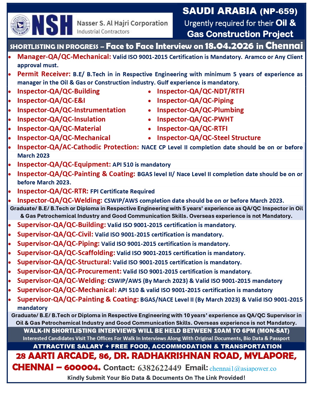 DIRECT INTERVIEW IN CHENNAI