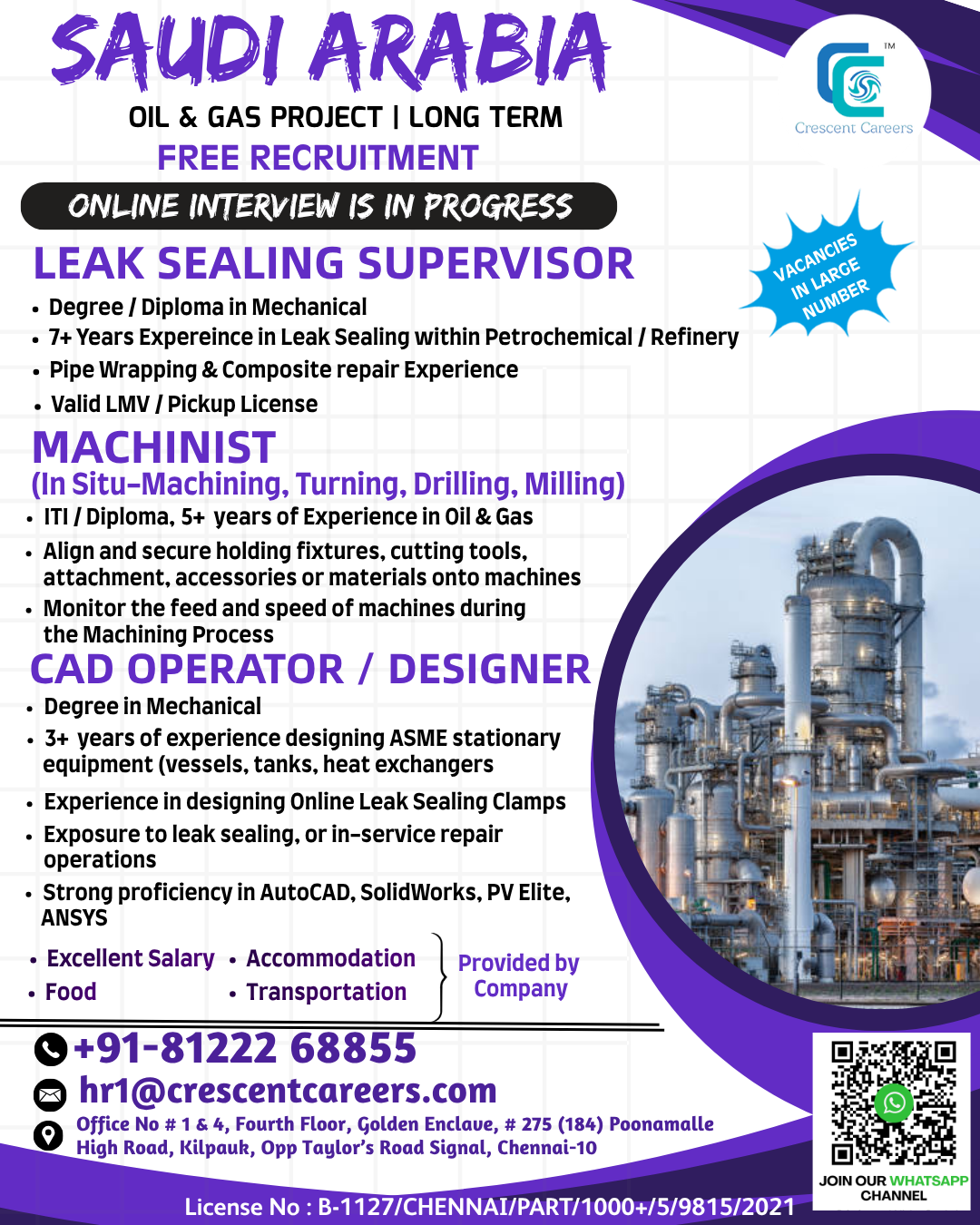 FREE RECRUITMENT FOR SAUDI ARABIA